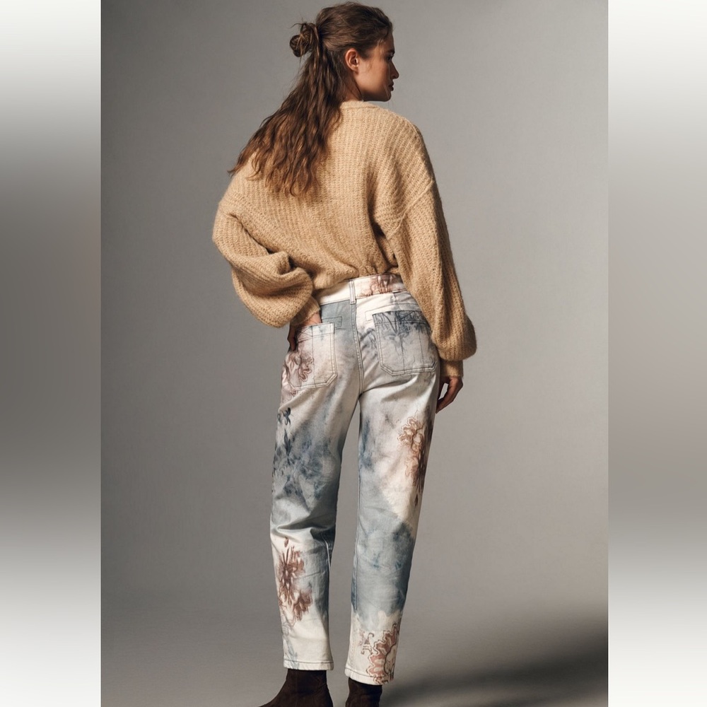 Anthropologie x Pilcro The Wanderer Mid-Rise Relaxed Tapestry Jeans Blue‎ Floral - Picture 4 of 4